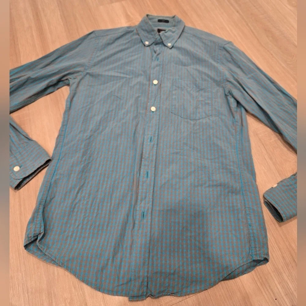 J. Crew Slim Fit Long Sleeve Button Down Blue And Gray Plaid Sz Small